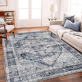 Vintage Traditional Area Rug 6ftx9ft Dark Blue Washable Carpet