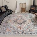 Washable 9x12 Area Rug Blue & Orange - Low Pile Vintage Boho