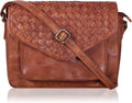 Leather Flapover Crossbody Handbag Purse for Women - Compact Leather
