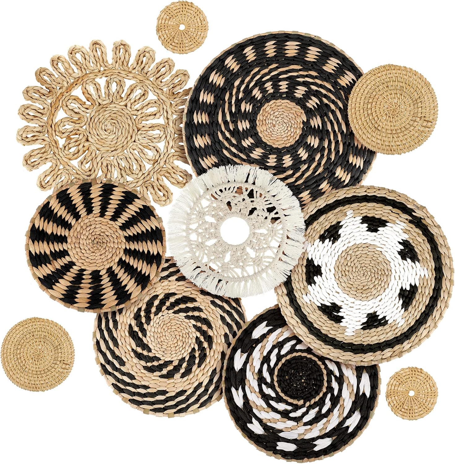 Tatuo 11 Pcs Boho Wall Basket Decor for Rustic Home Style