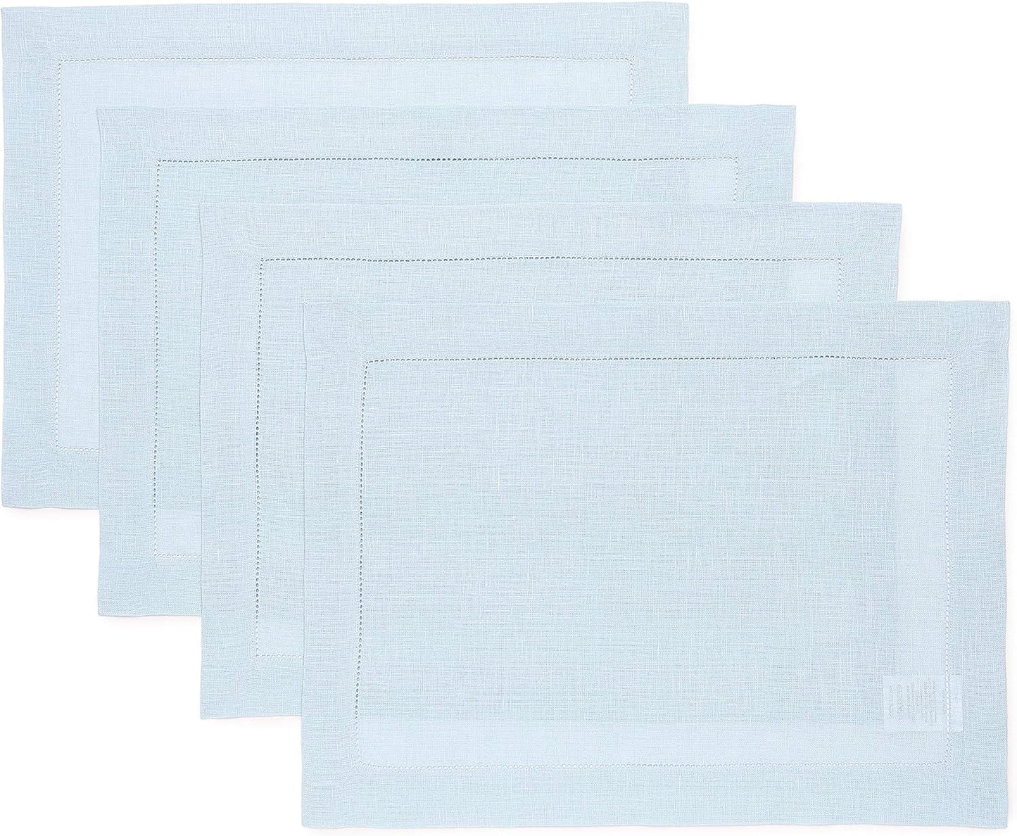 Classic Hemstitch Light Blue Placemats Set of 4 for Dining