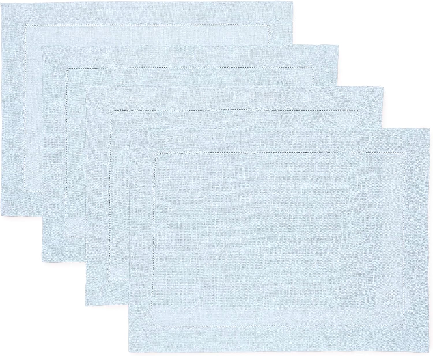 Classic Hemstitch Light Blue Placemats Set of 4 for Dining