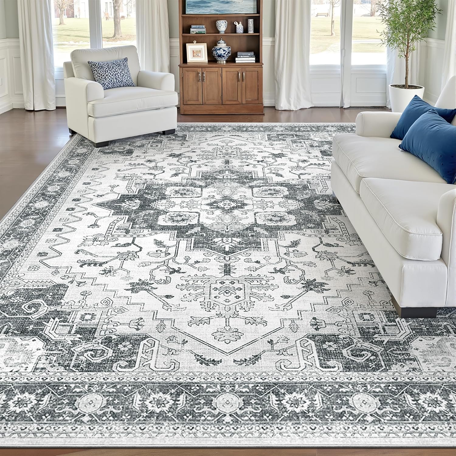 Washable Area Rug 5x7 for Living Rooms and Bedrooms - Grey