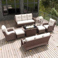 LayinSun 8-Piece Outdoor Patio Furniture Set with Fire Pit Table