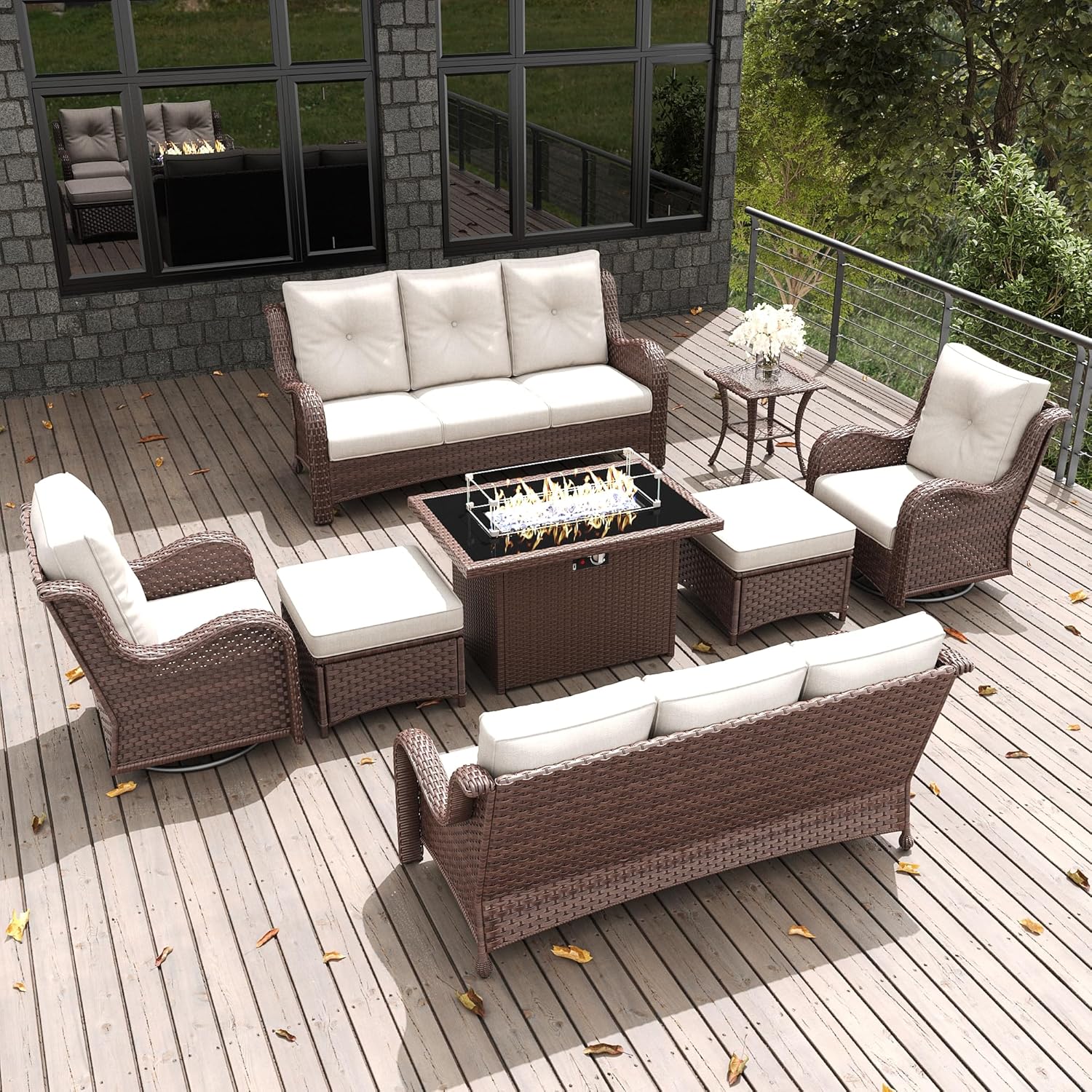 LayinSun 8 Pieces Outdoor Patio Furniture Set with Fire Pit