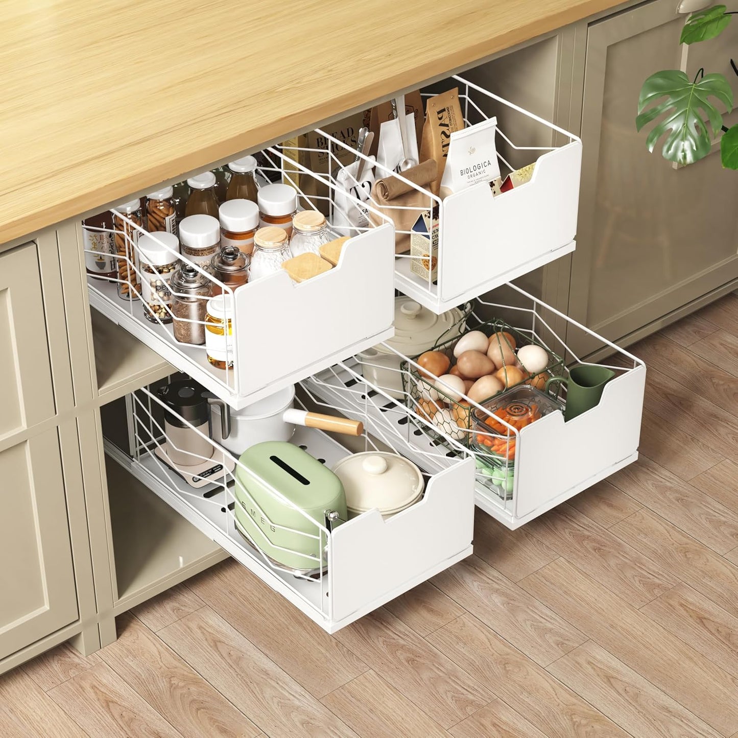 NETEL Pull Out Cabinet Organizer - No Drill Slide Out Drawers