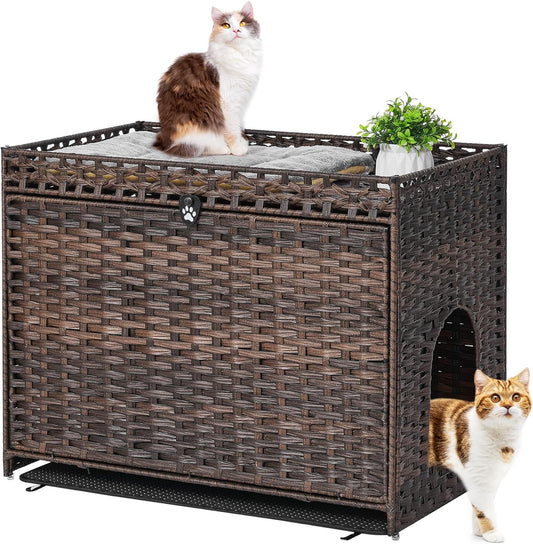 Cat Litter Box Enclosure with Soft Litter Mat for Comfort