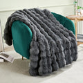 Solid Thick Bubble Faux Rabbit Fur Throw Blanket 50in x 60in - Cozy