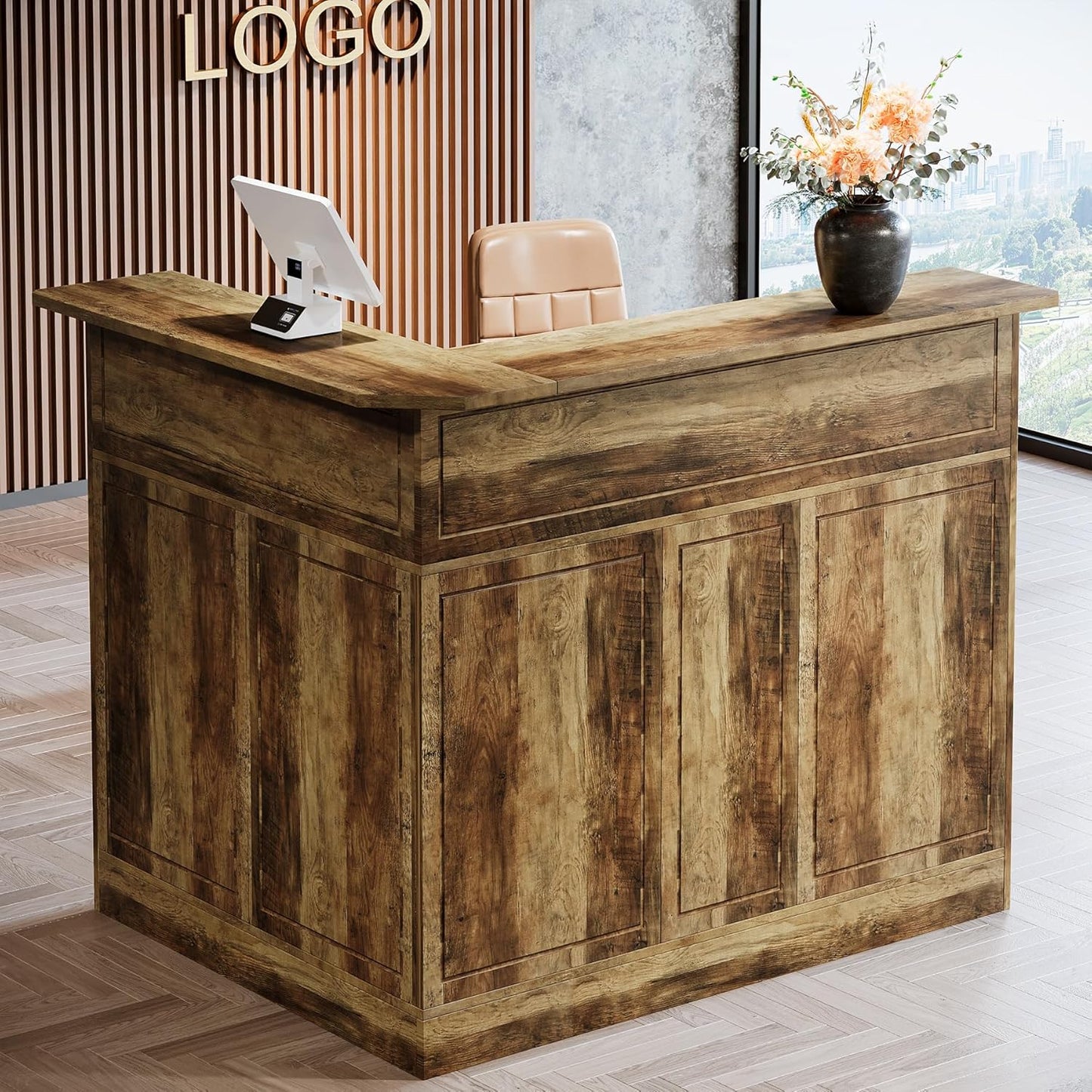 Tribesigns L-Shaped Reception Desk with Ample Storage Space