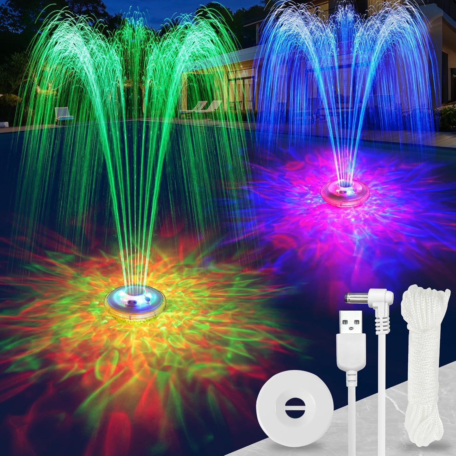 Upgraded Floating Pool Fountain with Colorful LED Lights Show