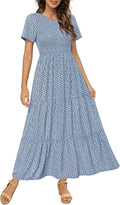 Womens Smocked Floral Maxi Dress - Flowy Wedding Guest Style