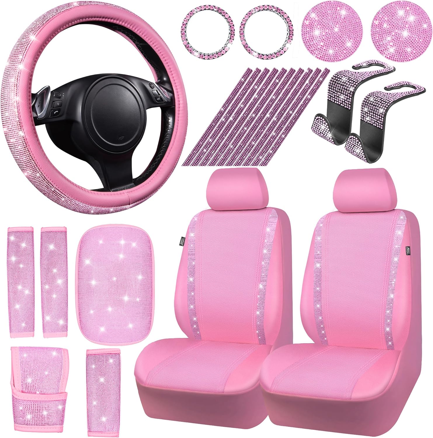 Bling Diamond Accessories Set for Women - 24 PCS Car Decor