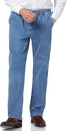 voeeron Elastic Waist Jeans for Men - Comfortable Loose Fit Style