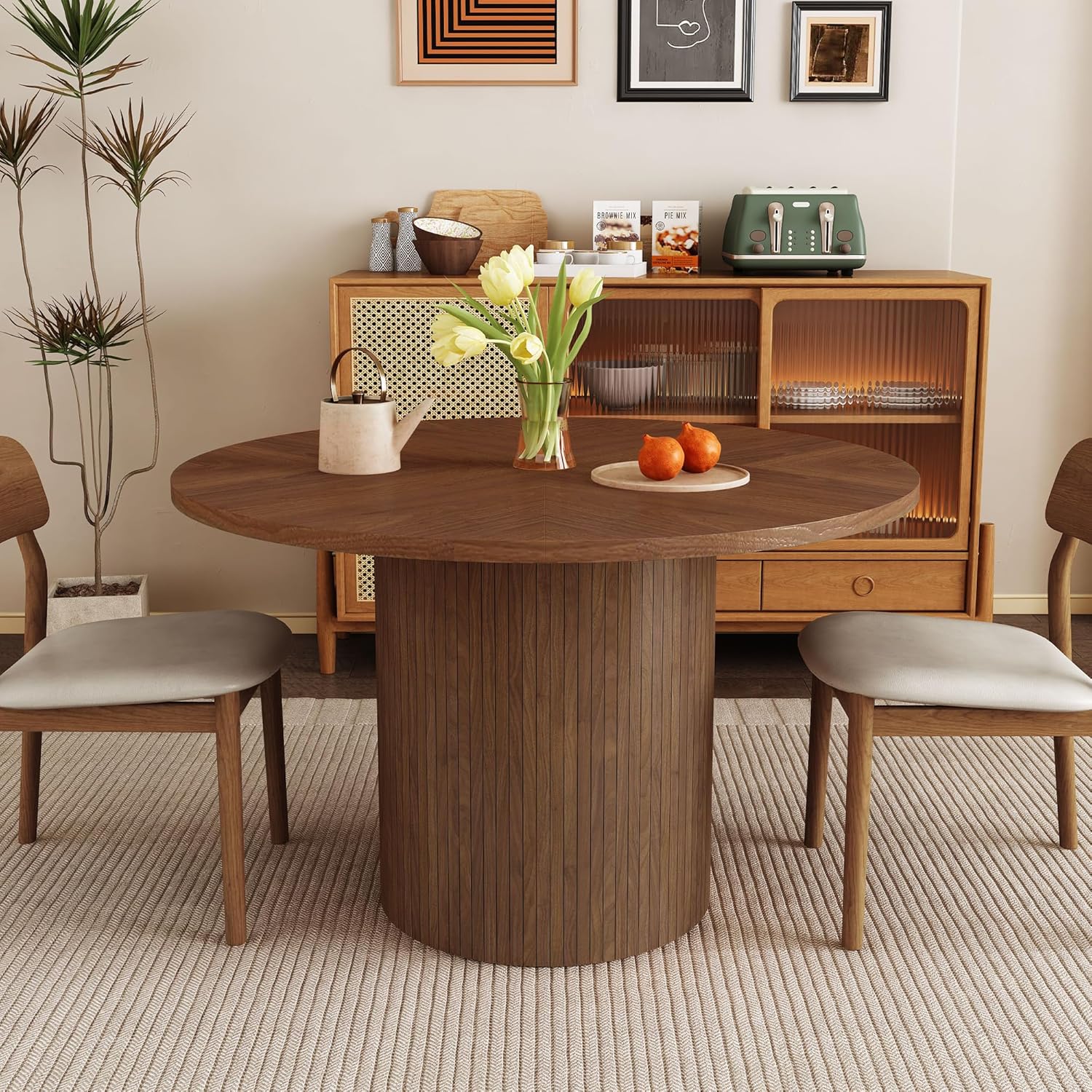Round Dining Table for 4, Modern Farmhouse Kitchen Table