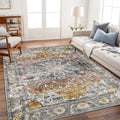 Area Rug 4x6 Washable Taupe Vintage Traditional - Thin Retro Accent