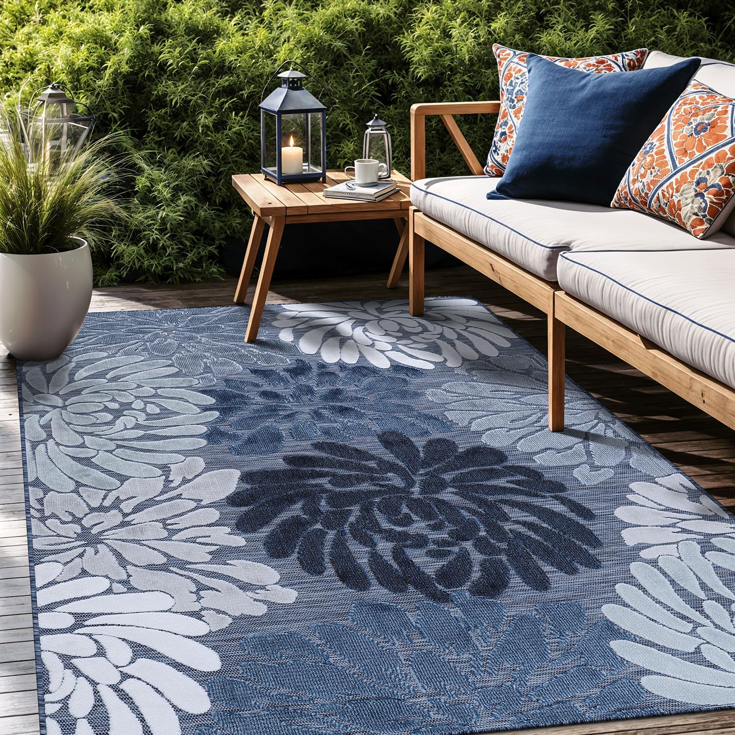 Floral Indoor Outdoor Rugs 8x10 for Living Room and Patio
