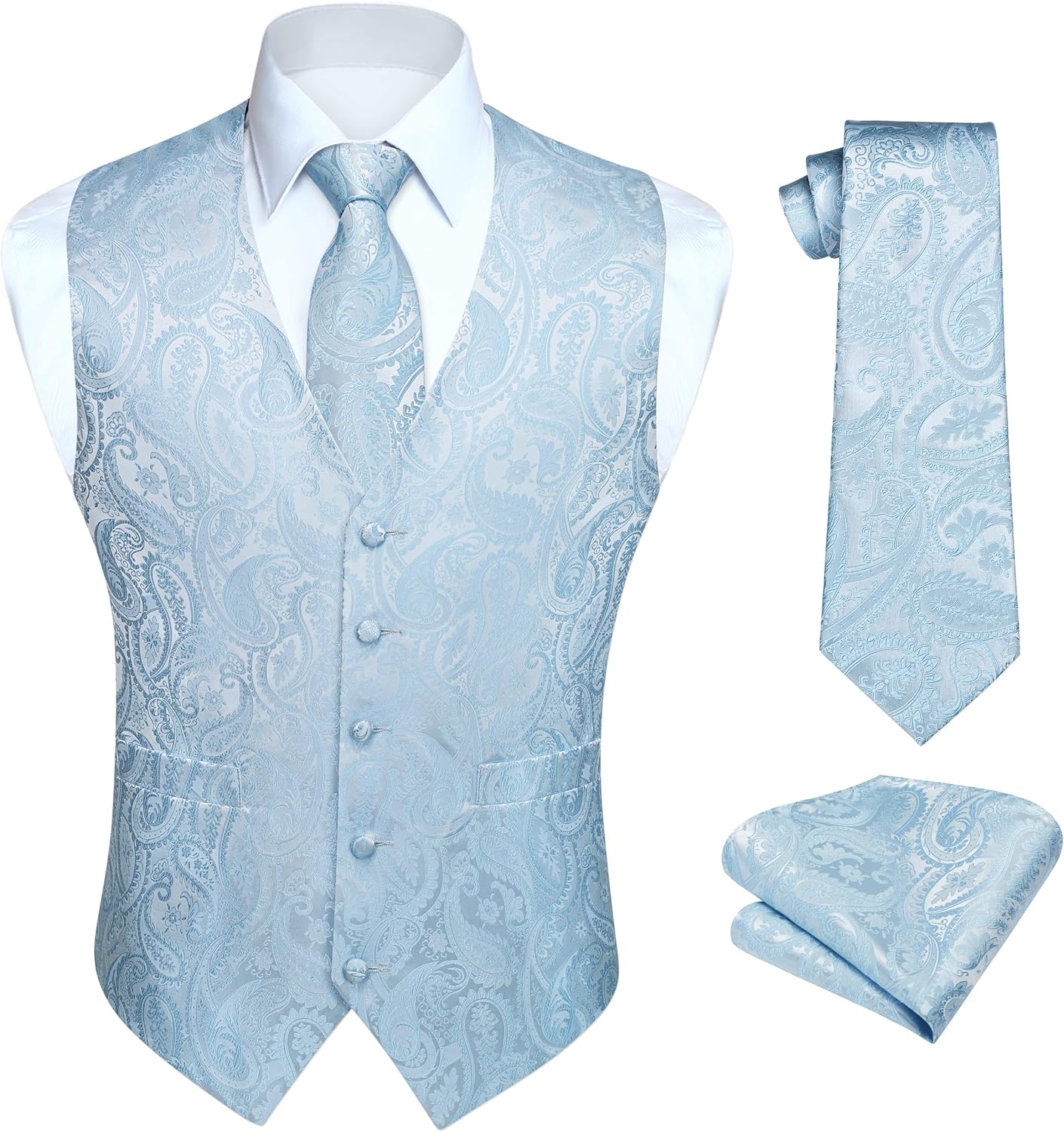 HISDERN Men's Paisley Vest Tie Set for Weddings and Parties