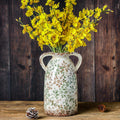 Enra Large Vintage Green and Beige Ceramic Chinoiserie Vase