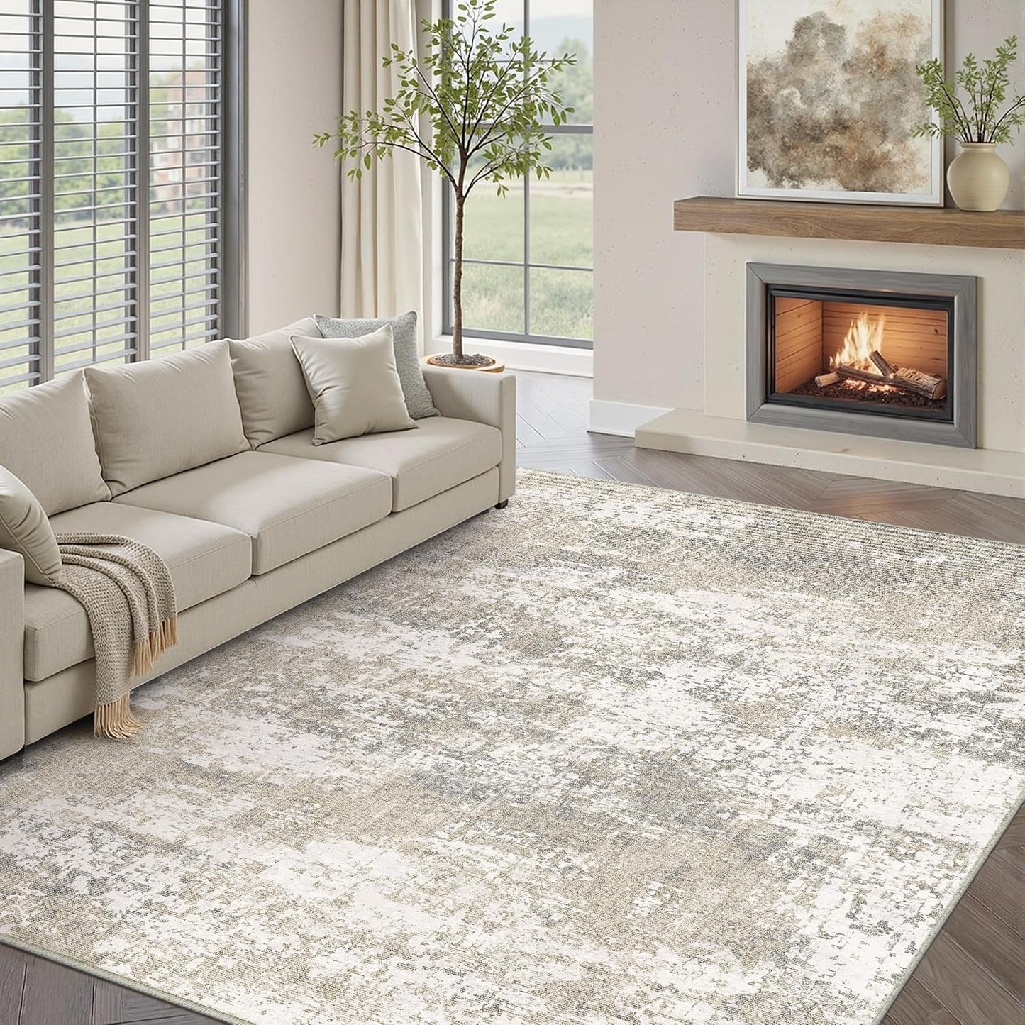 Modern Abstract Beige Gray Area Rug 6x9 for Any Room