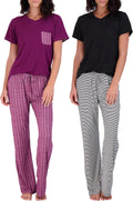Real Essentials Women's Pajama Set 2 Pack - Breathable V-Neck Comfort