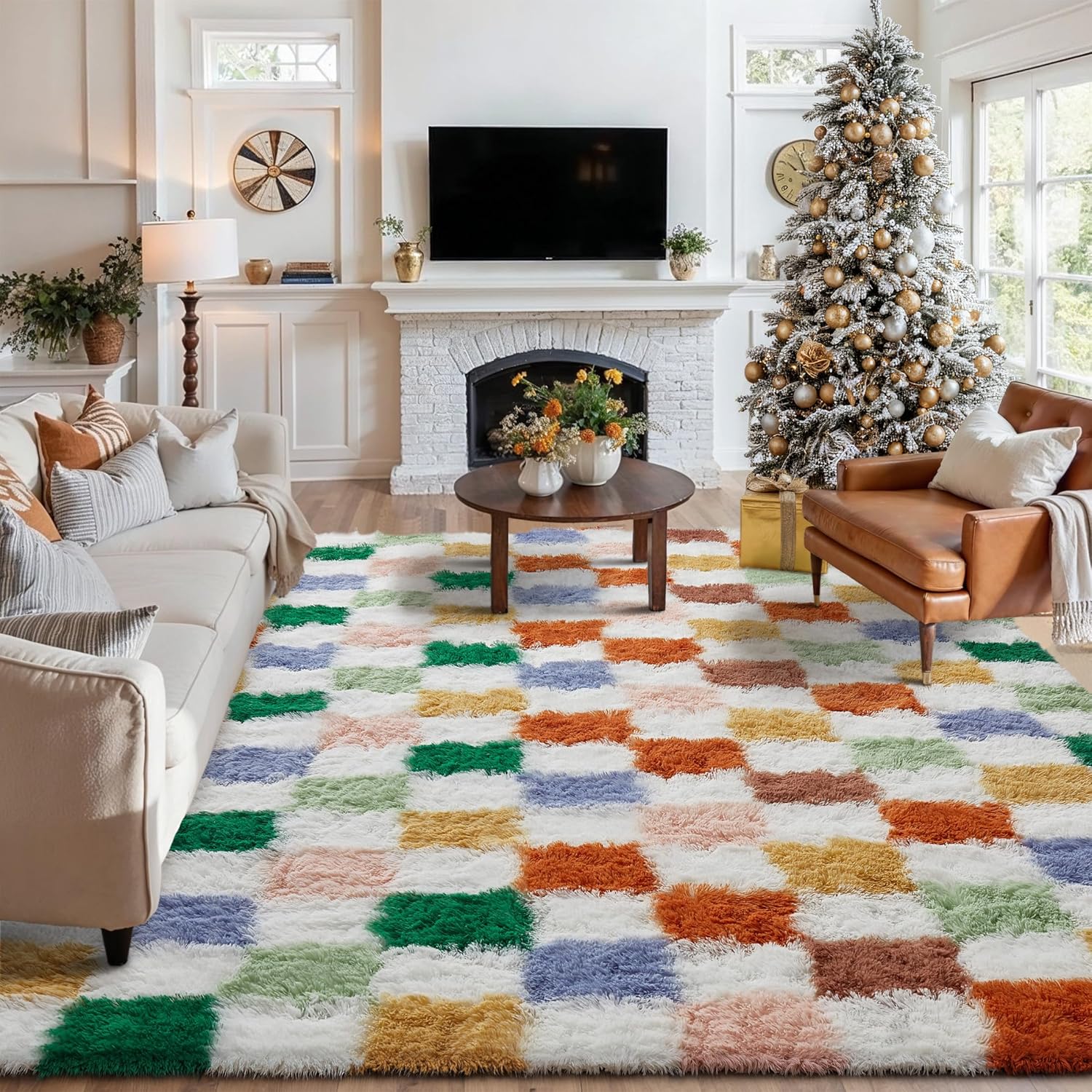 Checkered Rug 9x12 for Living Room - Super Soft Indoor Carpet