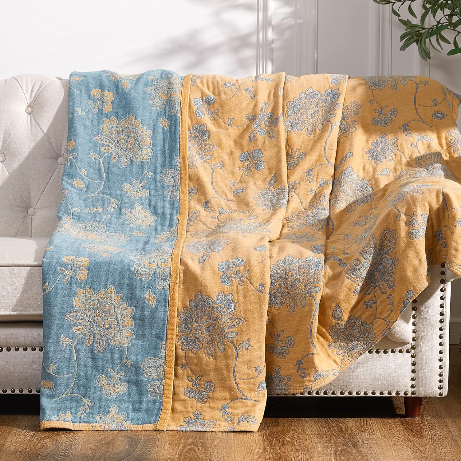 Boho 100% Cotton Muslin Twin Size Blanket for All Seasons