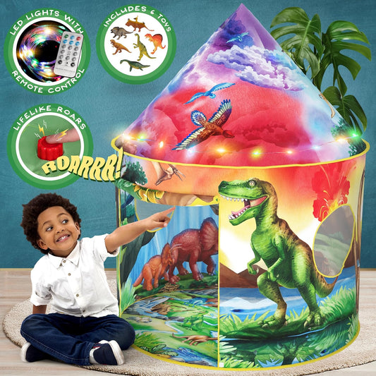 Dino Discovery Tent - Roar Button, Toys & Lights!