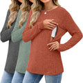 3 Pack Women's Nursing Long Sleeve Thermal Sweaters - Hidden Zippers
