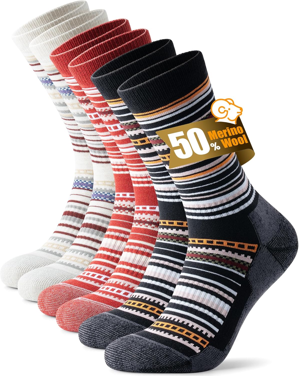 Merino Wool Hiking Crew Socks for Men Women - Warm & Cushioned