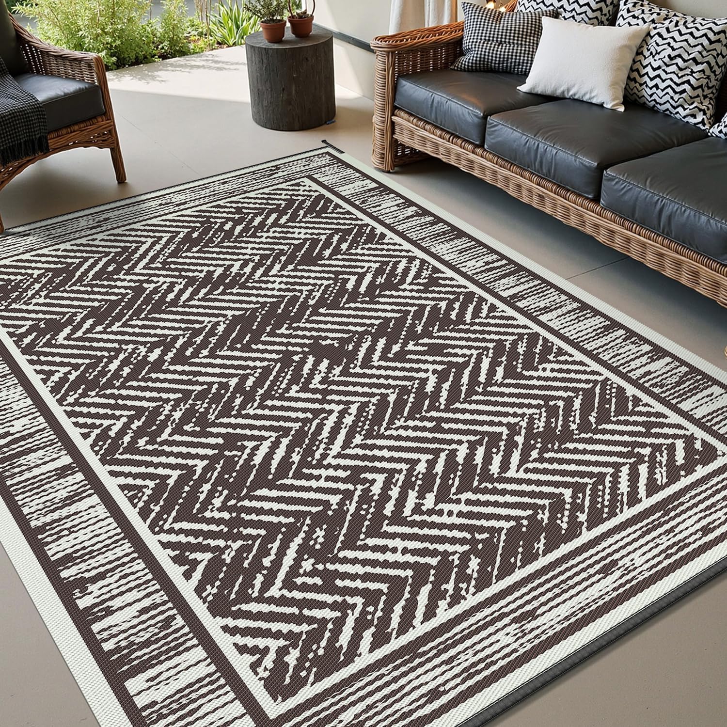 COCOER Outdoor Rug 8x10 ft Waterproof Reversible Patio Carpet