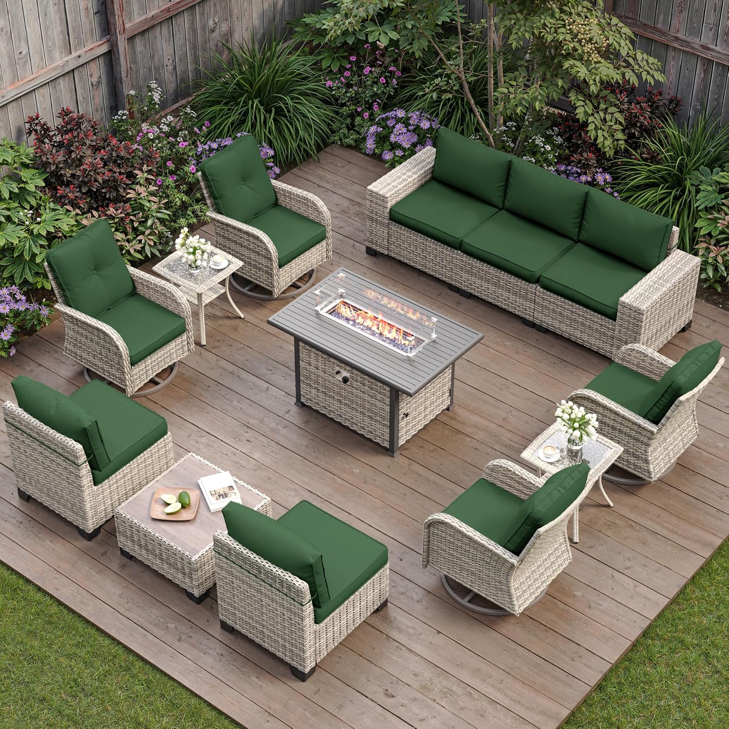 13-Piece Outdoor Patio Furniture Set with Fire Pit Table