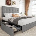 Upholstered Full Size Platform Bed Frame with Storage Drawers - Light