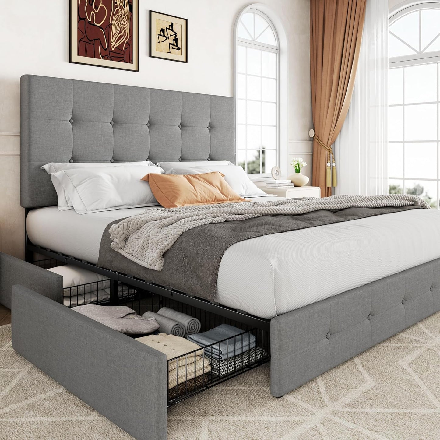 Allewie Upholstered Full Size Platform Bed Frame with Storage