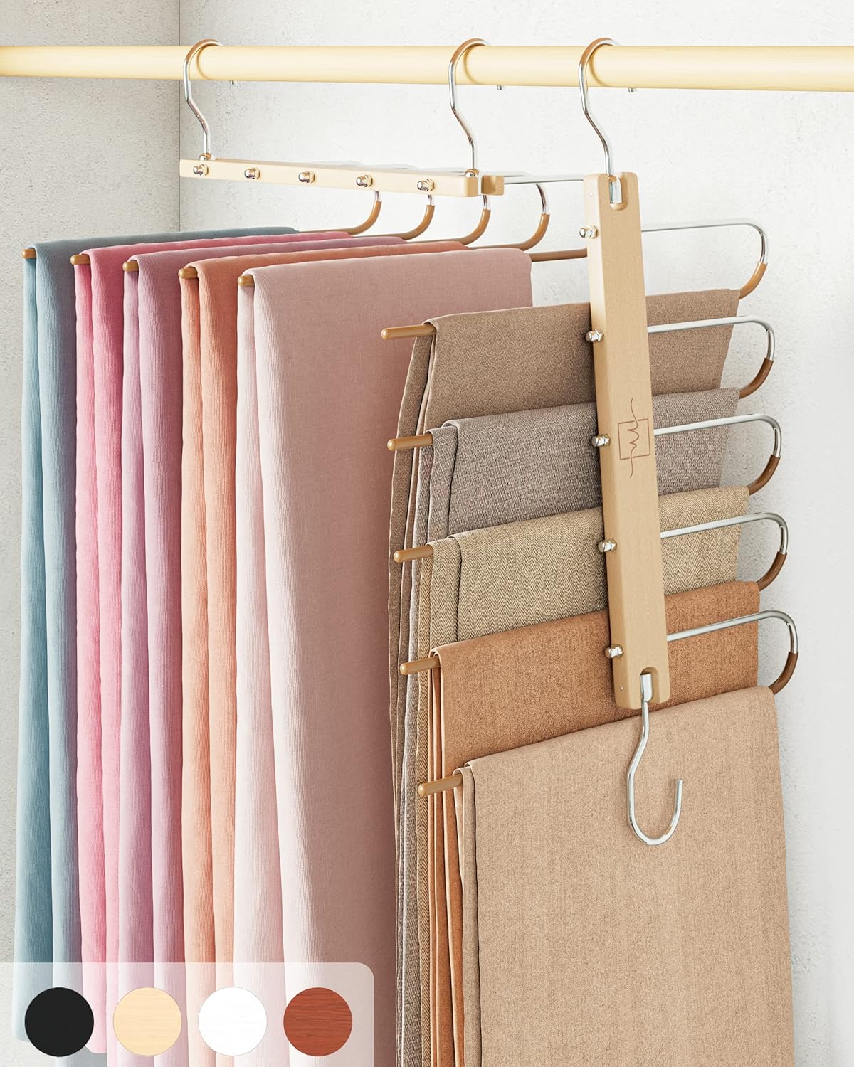 MORALVE Space Saving Pants Hangers - Durable Beechwood Design
