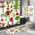 4 Pcs Christmas Bathroom Set Shower Curtain Rugs Toilet Lid Cover