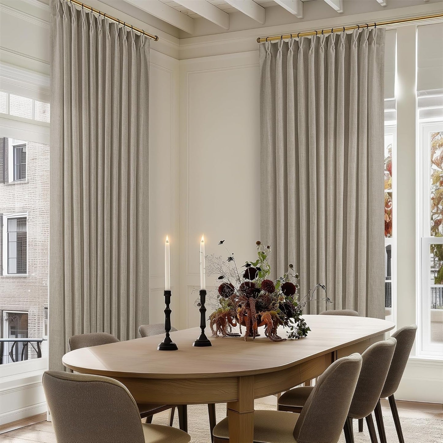 Linen Sheer Pleated Curtains for Sliding Doors 70x120 Inches