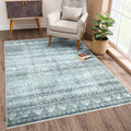 Caria Washable Non-Slip 3x5 Rug - Teal/Ivory Geometric