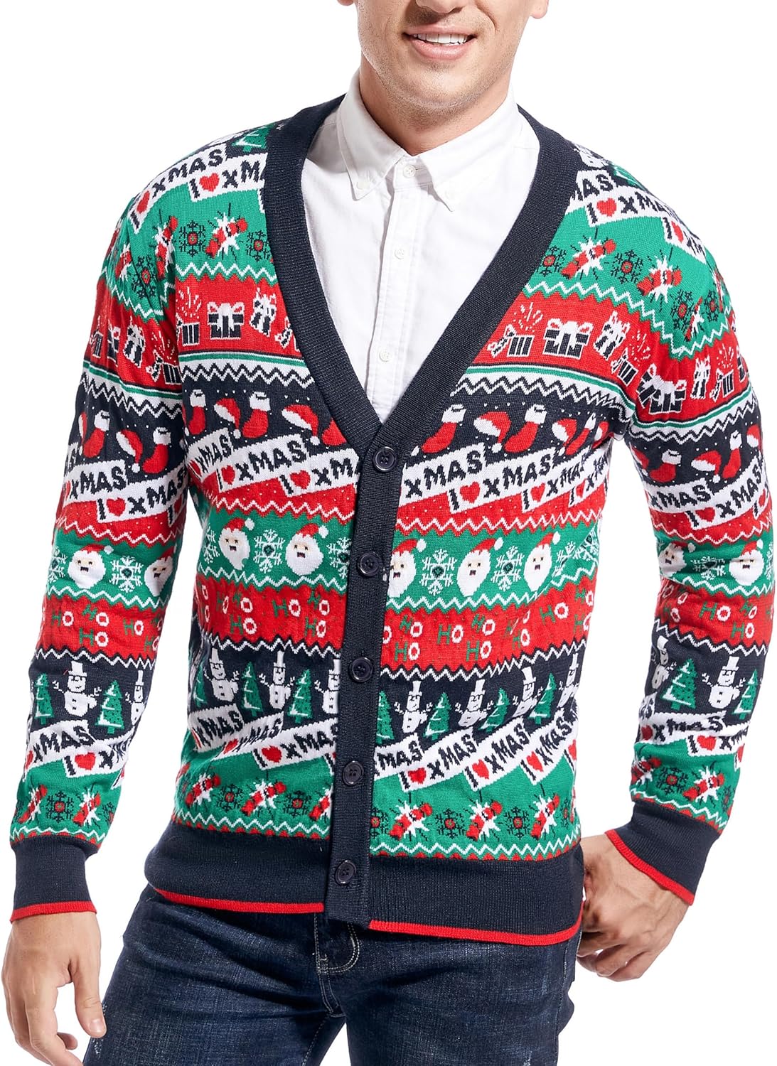 Men's Christmas Rudolph Reindeer Holiday Sweater Cardigan