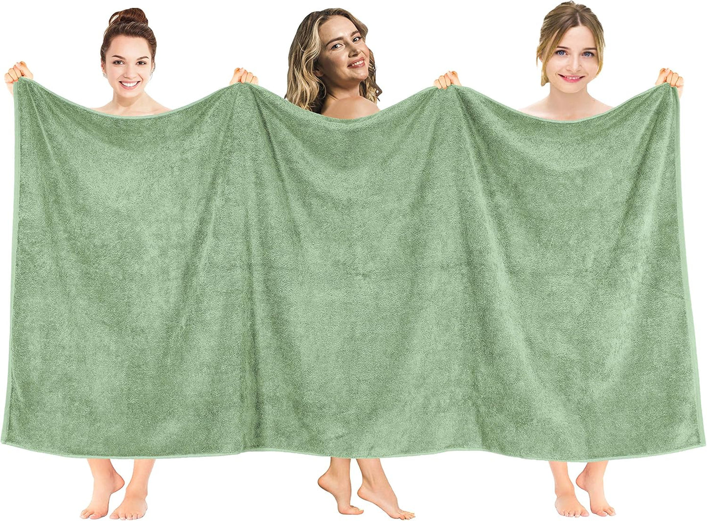 Oversized Bath Sheet 40x80 Extra Large Cotton Towels in Sage Green