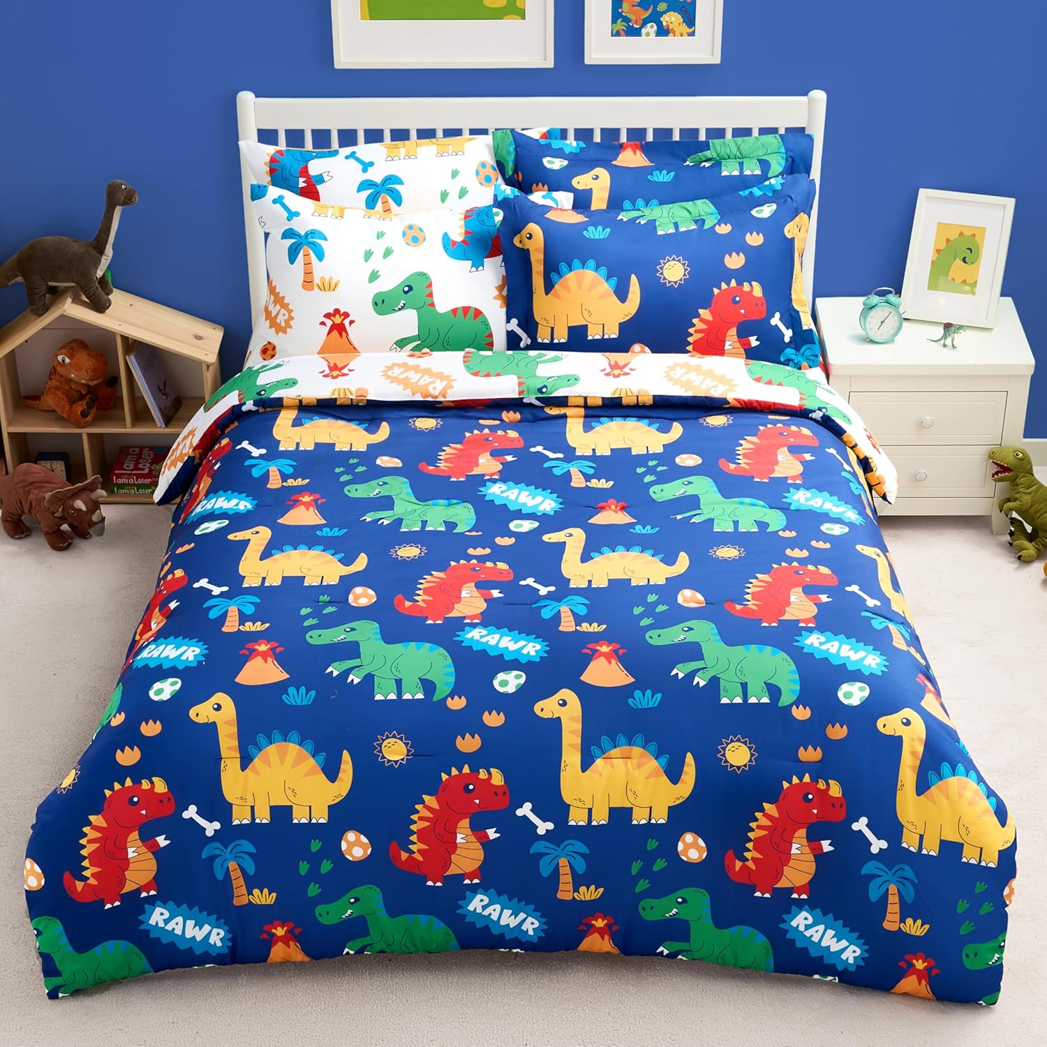 Joiedomi Kid Full Comforter Set with Cute Dinosaur Design