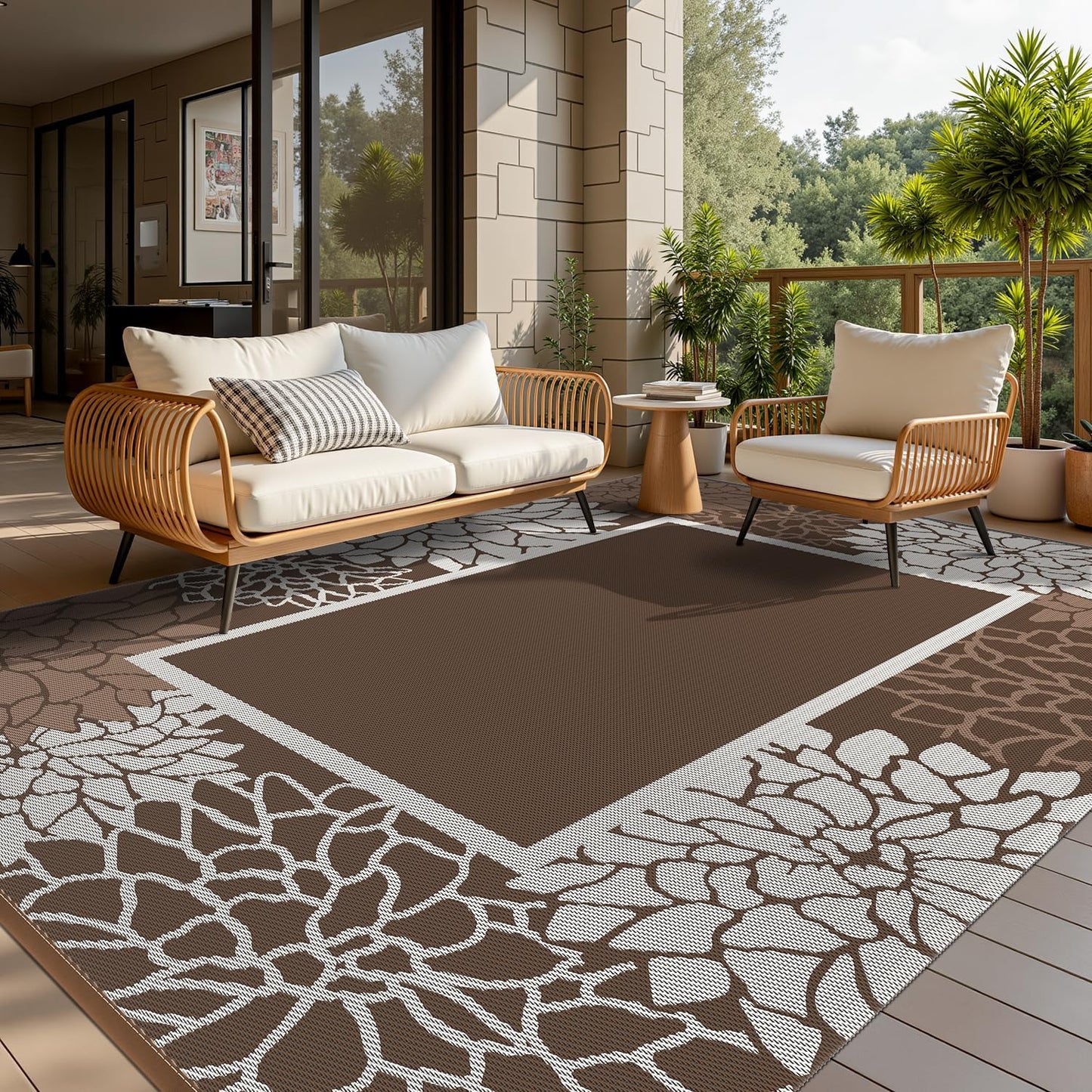 COCOER Floral Outdoor Rug 9x12 Waterproof Quick Dry Carpet
