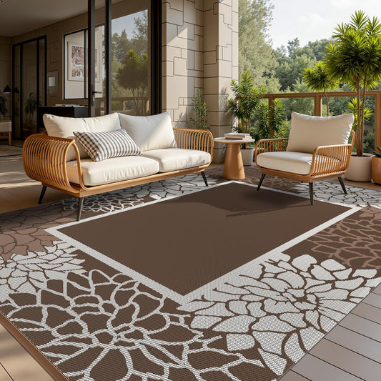 COCOER Floral Outdoor Rug 9x12 Waterproof Quick Dry Carpet