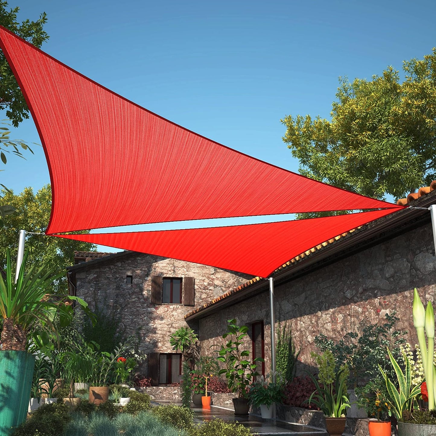 Red Sun Shade Sail Triangle Canopy Fabric for Outdoor Spaces