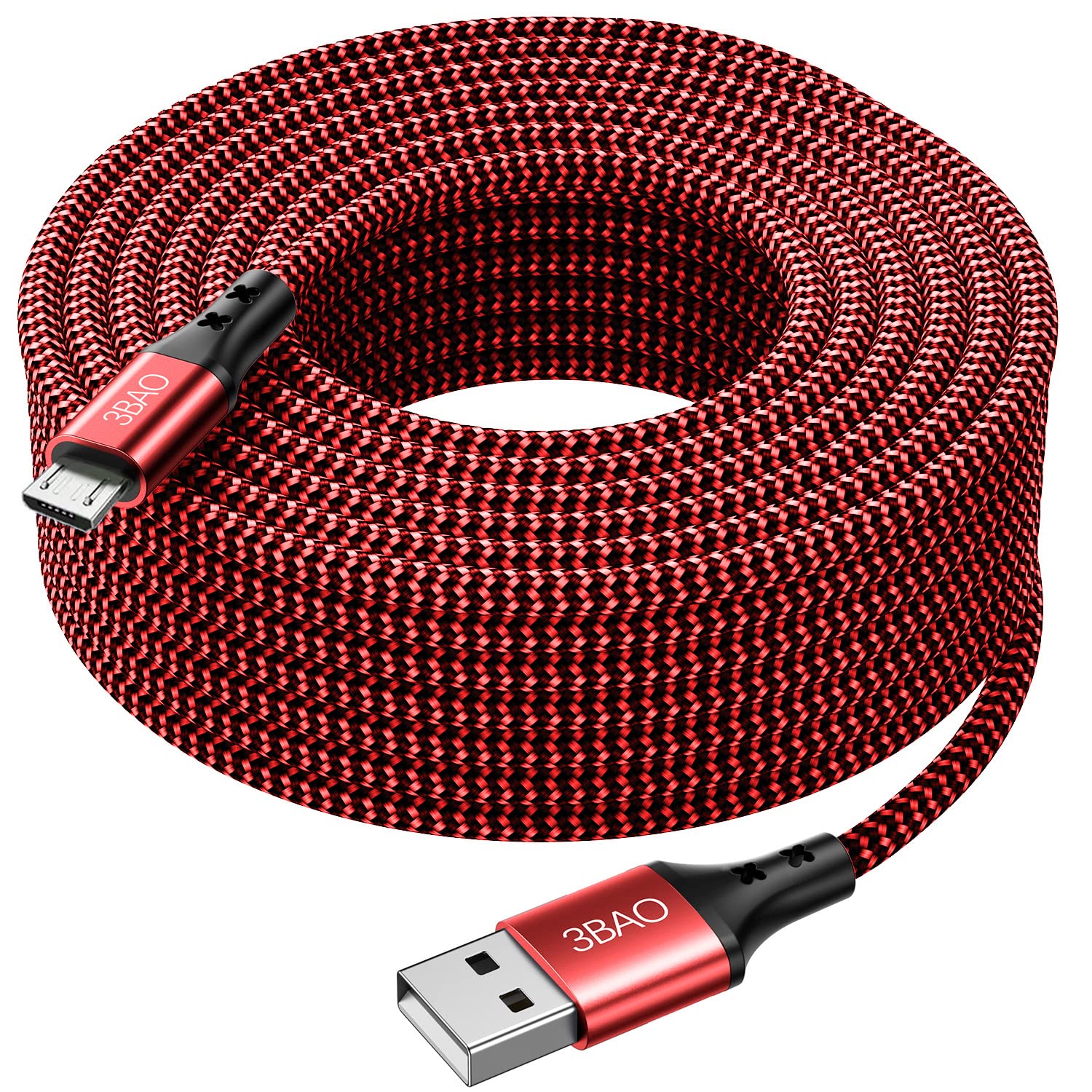 Extra-Long 16.5ft Micro USB Cable for Fast Charging - Samsung Galaxy S7, S6, Note 5 - Moto G5 (Red)