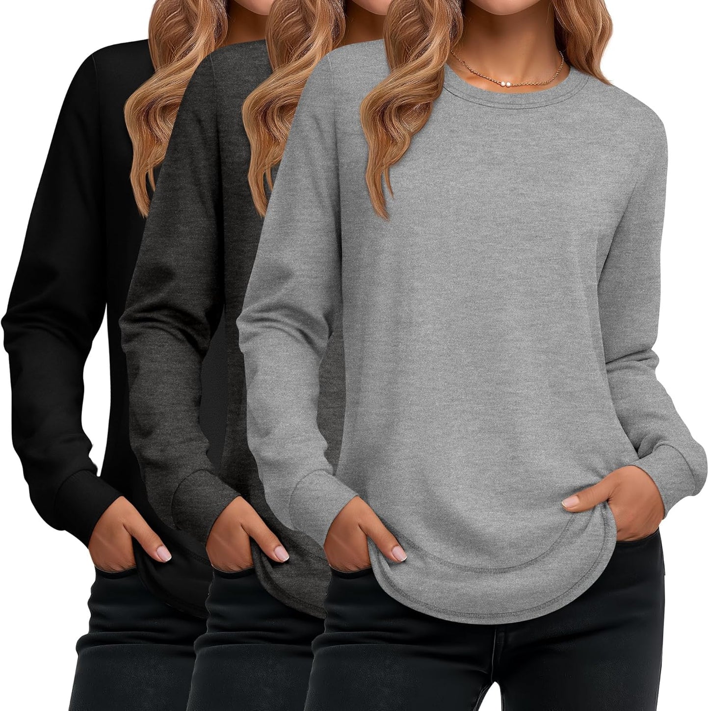 Ficerd 3 Pack Women's Long Sleeve Shirts for Casual Style