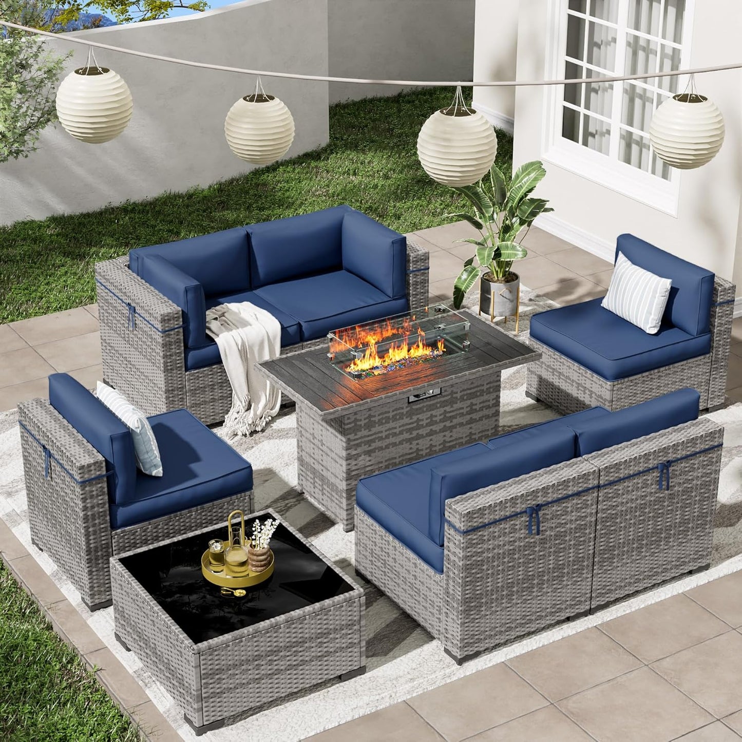 Patio Furniture Set with 44in Propane Firepit Table for Comfort