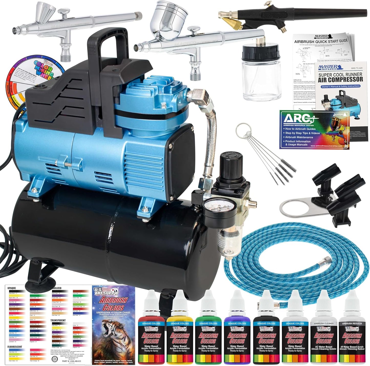 Master Airbrush Cool Runner Dual Fan Compressor Airbrushing Kit