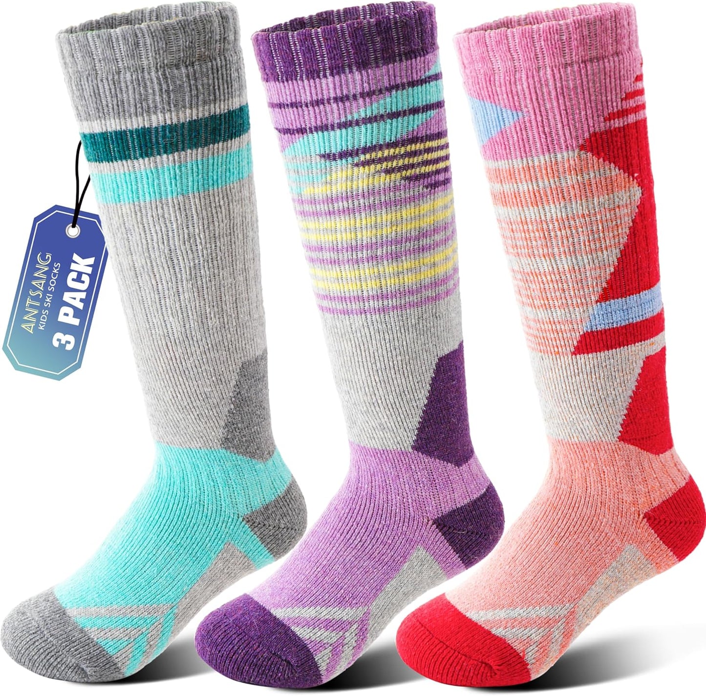 ANTSANG Kids Merino Ski Socks - Warm Winter Cushioning