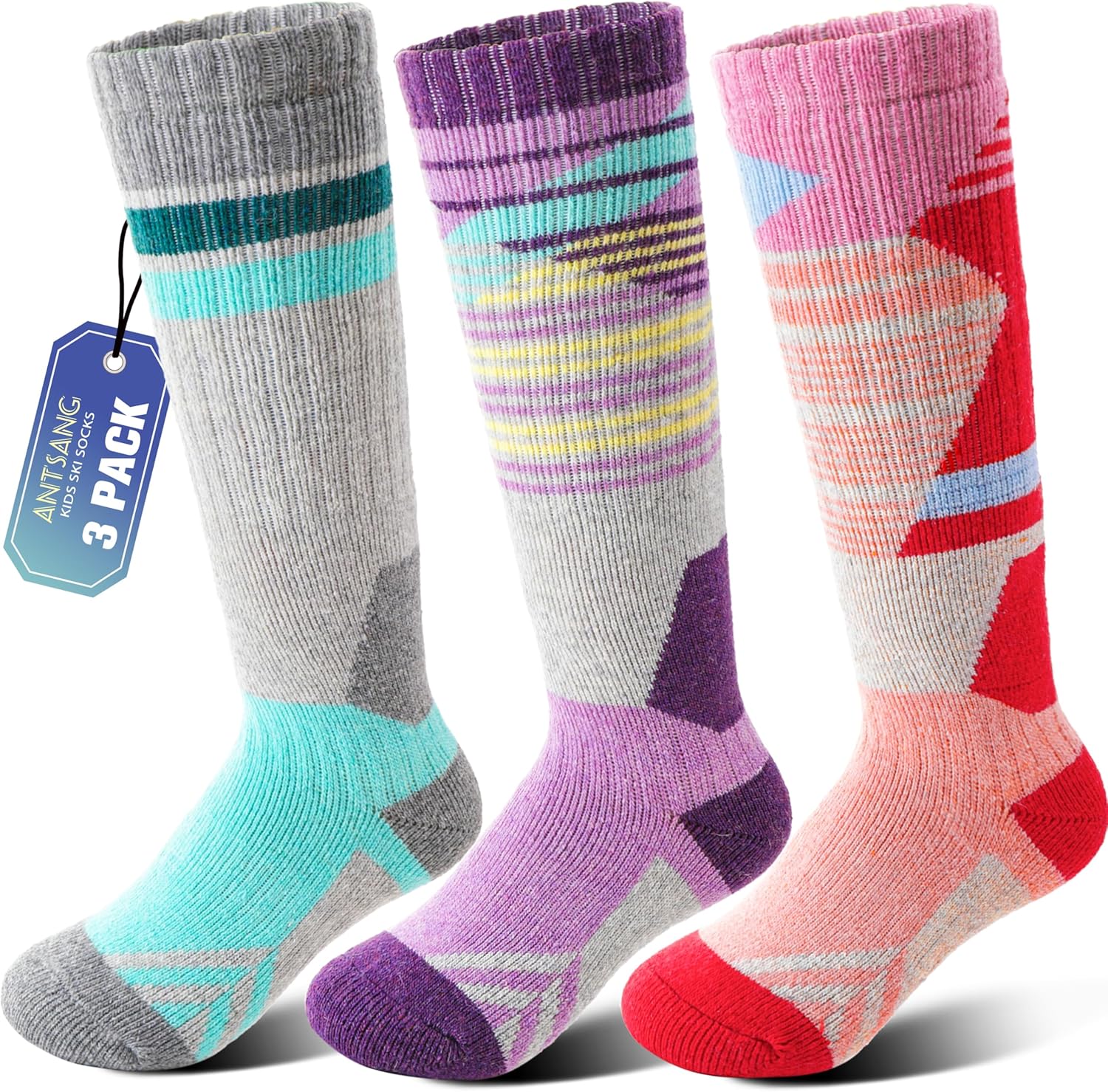 ANTSANG Kids Merino Ski Socks - Warm Winter Cushioning