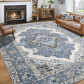 Noahas Blue 8x10 Area Rug - Vintage Machine Washable Low Pile